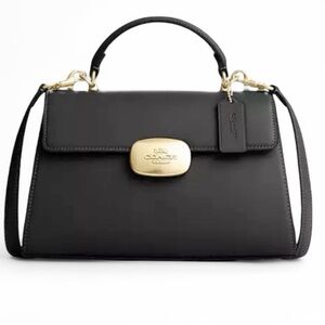 Coach Eliza Top Handle Purse in Black Leather Gold Hardware Crossbody Bag
